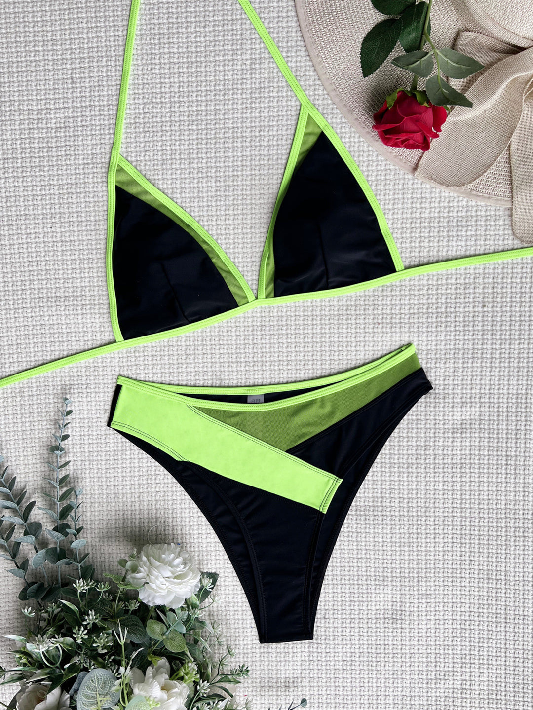 Damen Hoch geschnittener Bikini mit elegantem Farbkontrast R&B