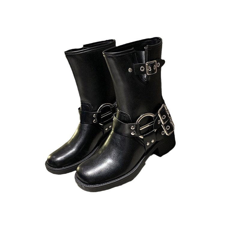 Damen Boots mit modischem Schnallen-Detail und robustem Blockabsatz R&B