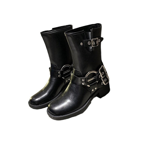 Damen Boots mit modischem Schnallen-Detail und robustem Blockabsatz R&B