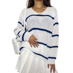 Damen lässiger Strickpullover mit Streifen R&B
