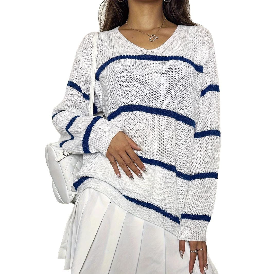Damen lässiger Strickpullover mit Streifen R&B