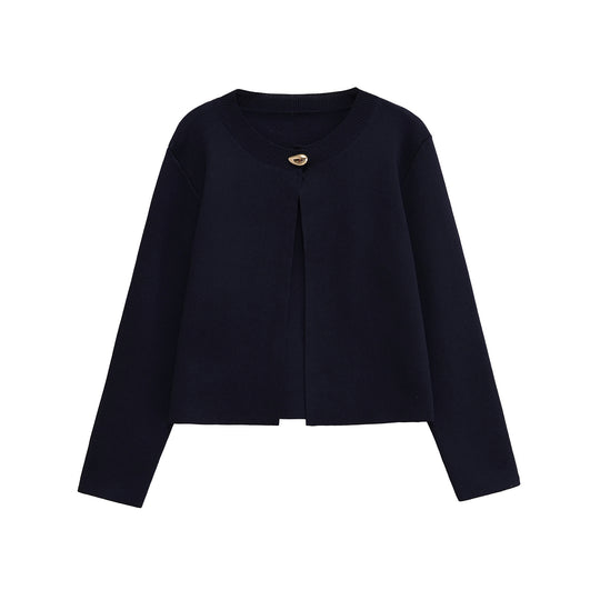 Damen elegante Strickjacke mit dekorativem Knopf R&B