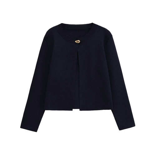 Damen elegante Strickjacke mit dekorativem Knopf R&B