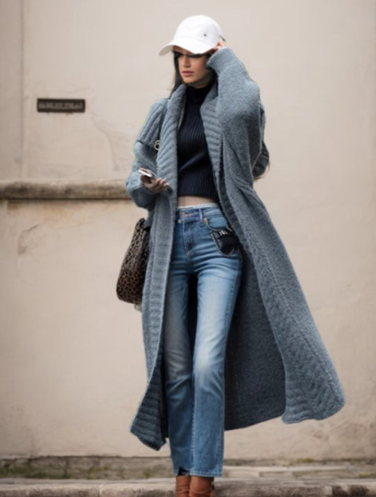 Damen Strickmantel mit strukturiertem Design und voluminösen Ärmeln R&B