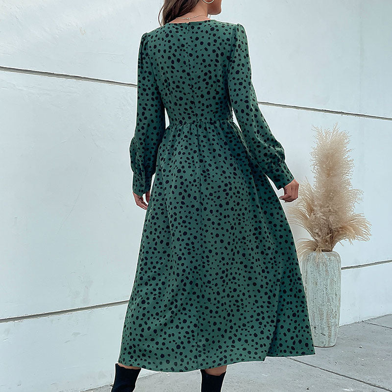 Damen Maxikleid mit modernem Wickeldesign und grafischem Punktmuster R&B