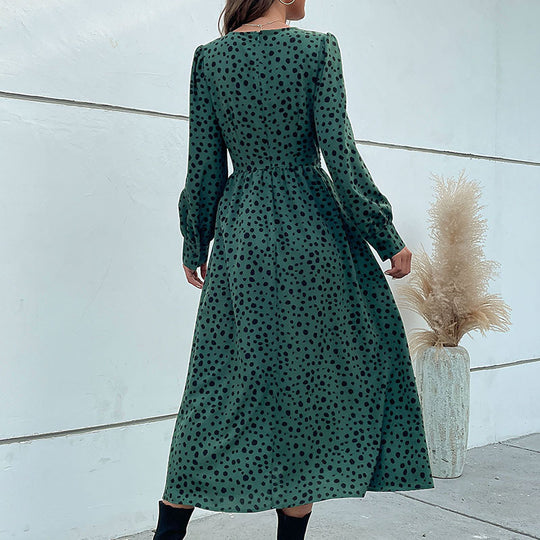 Damen Maxikleid mit modernem Wickeldesign und grafischem Punktmuster R&B