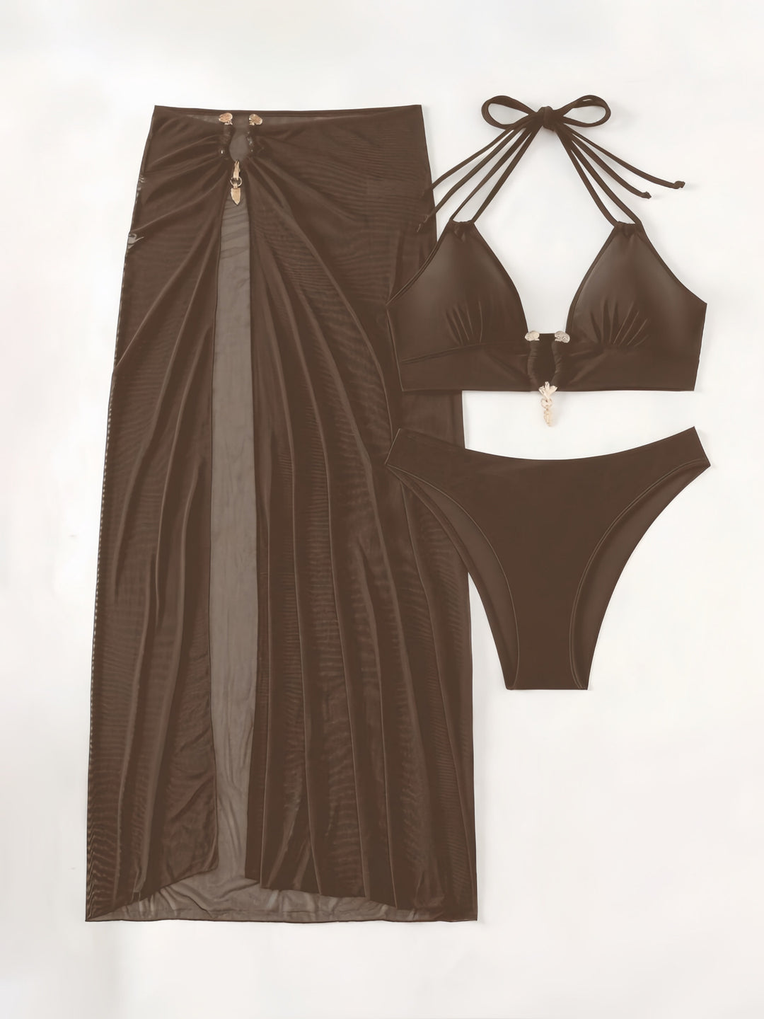 Damen Triangel-Bikini-Set mit eleganter Rock-Überwurf R&B