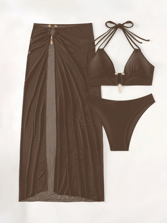 Damen Triangel-Bikini-Set mit eleganter Rock-Überwurf R&B