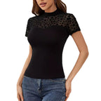 Damen nan figurbetonter Body mit transparentem Herz-Mesh und Stehkragen R&B