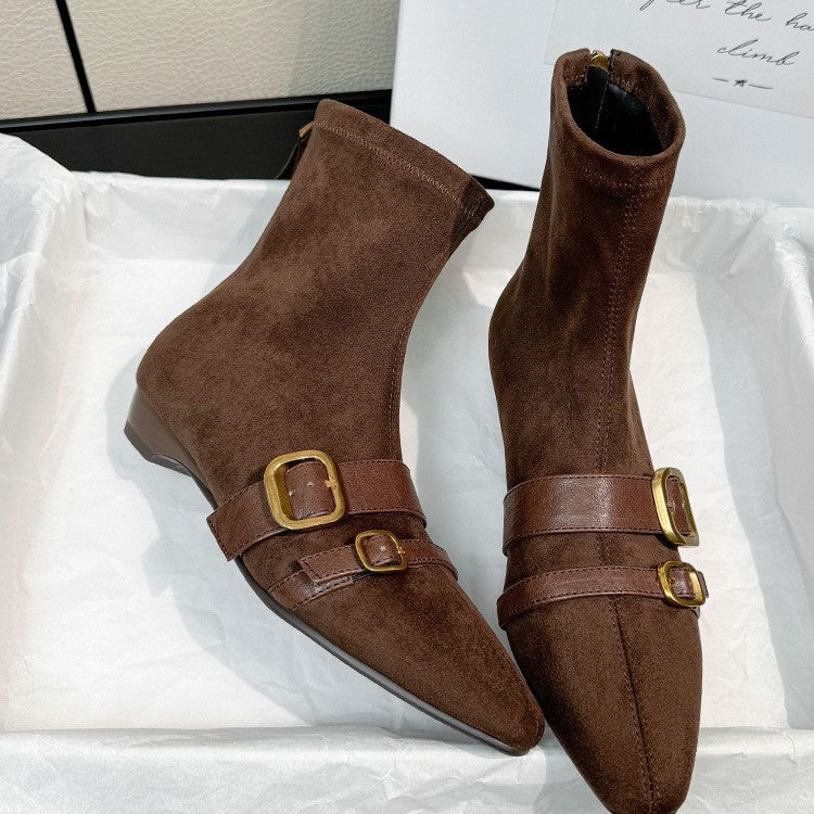 Damen Ankle Boots mit modischen Schnallen und spitz zulaufendem Design