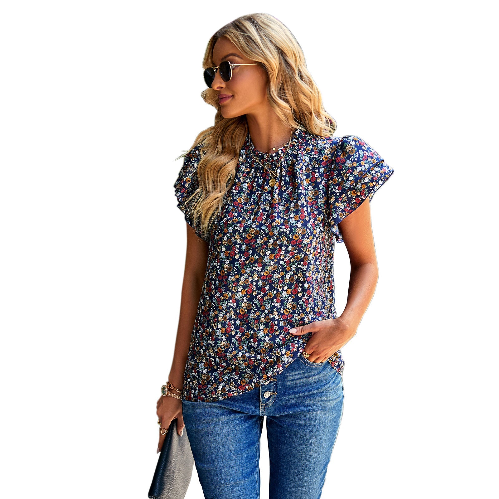 Damen Bluse mit floralem Design und Rüschendetails R&B
