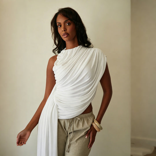 Damen Elegantes asymmetrisches Top mit Drapierungen R&B