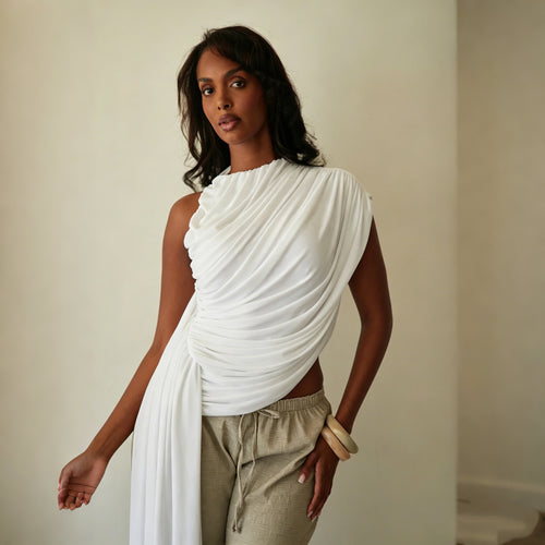 Damen Elegantes asymmetrisches Top mit Drapierungen R&B