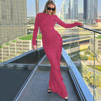 Damen Langarm Maxikleid mit raffinierten Transparentdetails und figurumspielendem Schnitt R&B