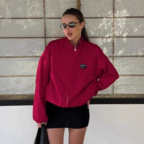 Damen Sportliche Oversized-Jacke mit hohem Kragen und Reißverschluss R&B