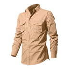 Herren nan legeres Baumwoll-Twill-Hemd mit aufgesetzten Brustklappen und Kentkragen R&B