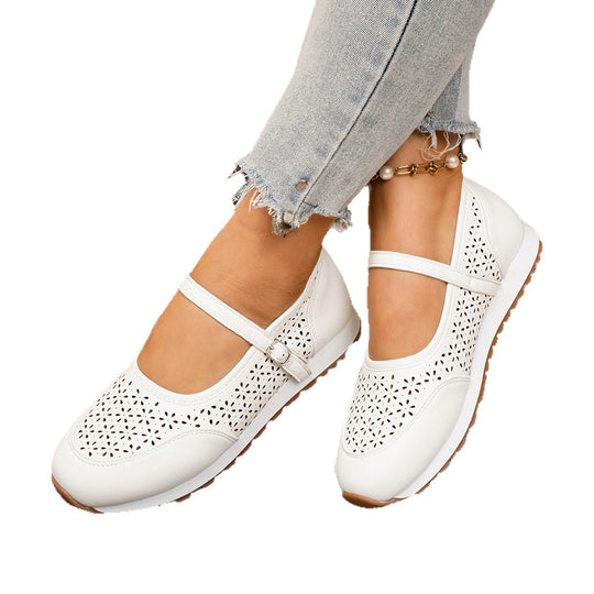 Damen atmungsaktive und elegante Ballerinas mit dekorativem Lochmuster R&B