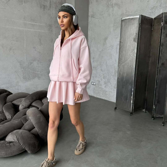 Damen sportliches Oberteil mit Rock und Kapuze R&B