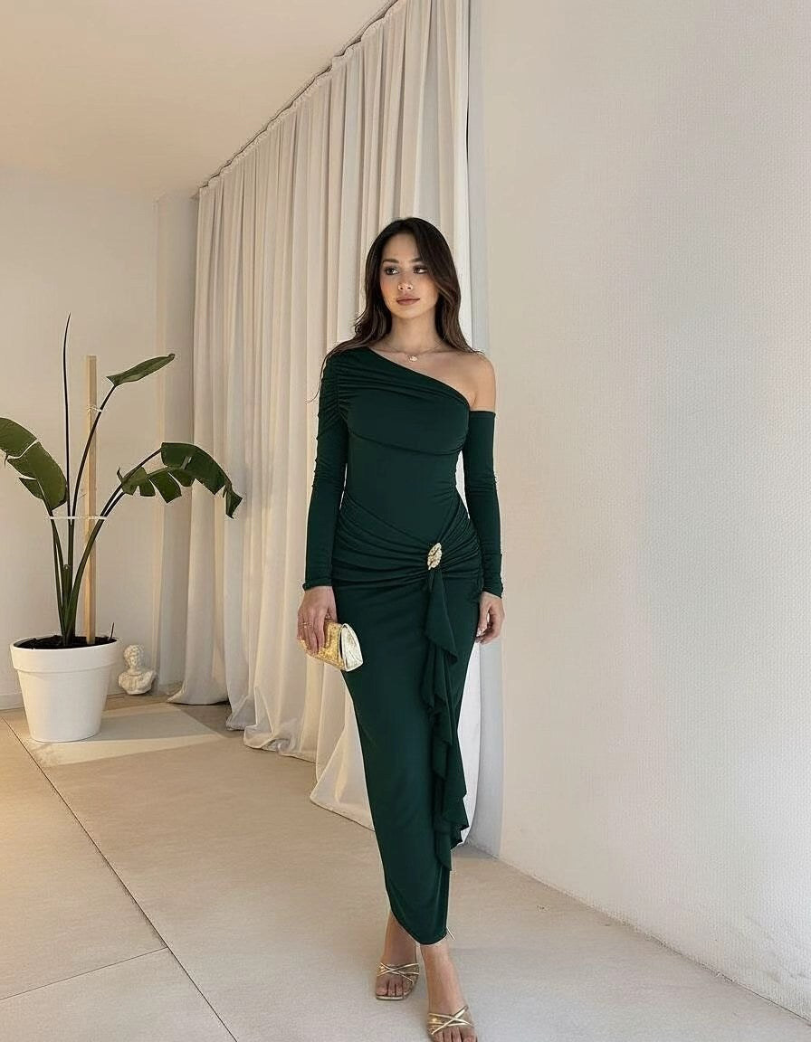 Damen elegantes Wickelkleid mit asymmetrischem Design und raffinierten Drapierungen R&B