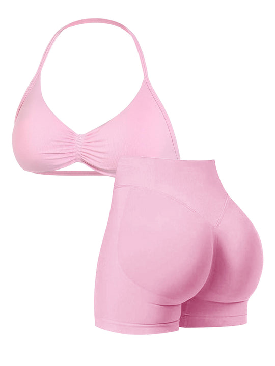 Damen Sport-Bikini-Oberteil mit hoch geschnittenen Shorts und nahtlosem Design R&B