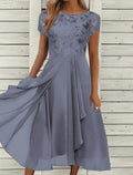 Damen nan elegantes Chiffon-Midikleid mit floraler Spitzenapplikation und fließendem Tellerrock R&B