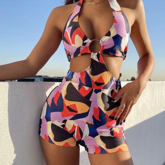 Damen Cut-Out Badeanzug mit Halterneck und Ringdetail R&B
