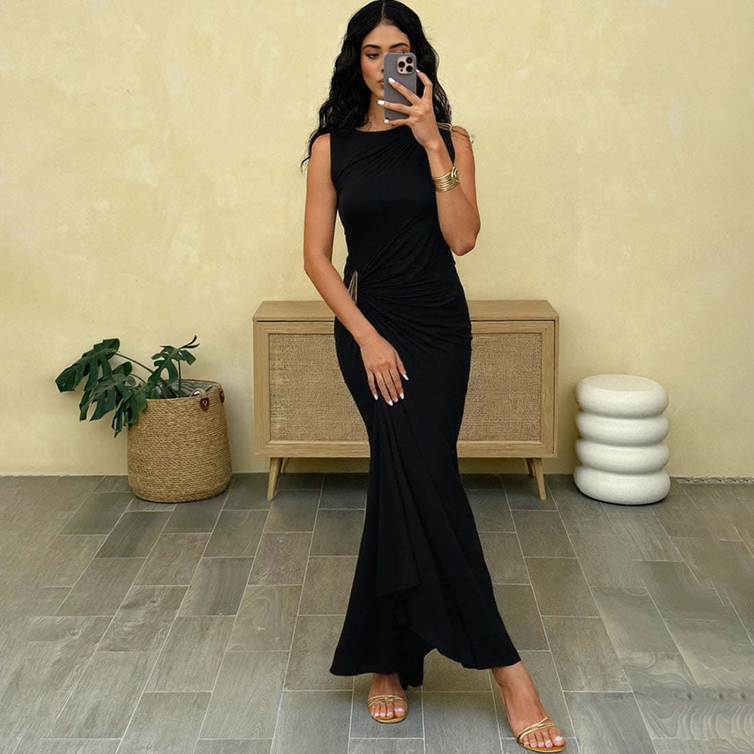 Damen Figurbetontes Maxikleid mit asymmetrischem Design und eleganten Raffungen R&B