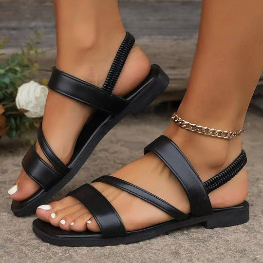 Damen Flache Sandalen mit überkreuzten Riemen und rutschfester Sohle R&B