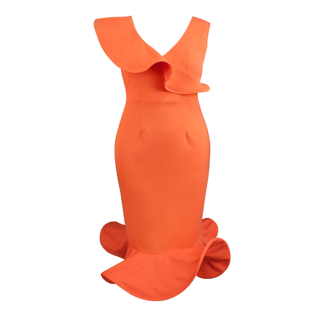 Damen Figurbetontes Kleid mit voluminösem Rüschenelement R&B