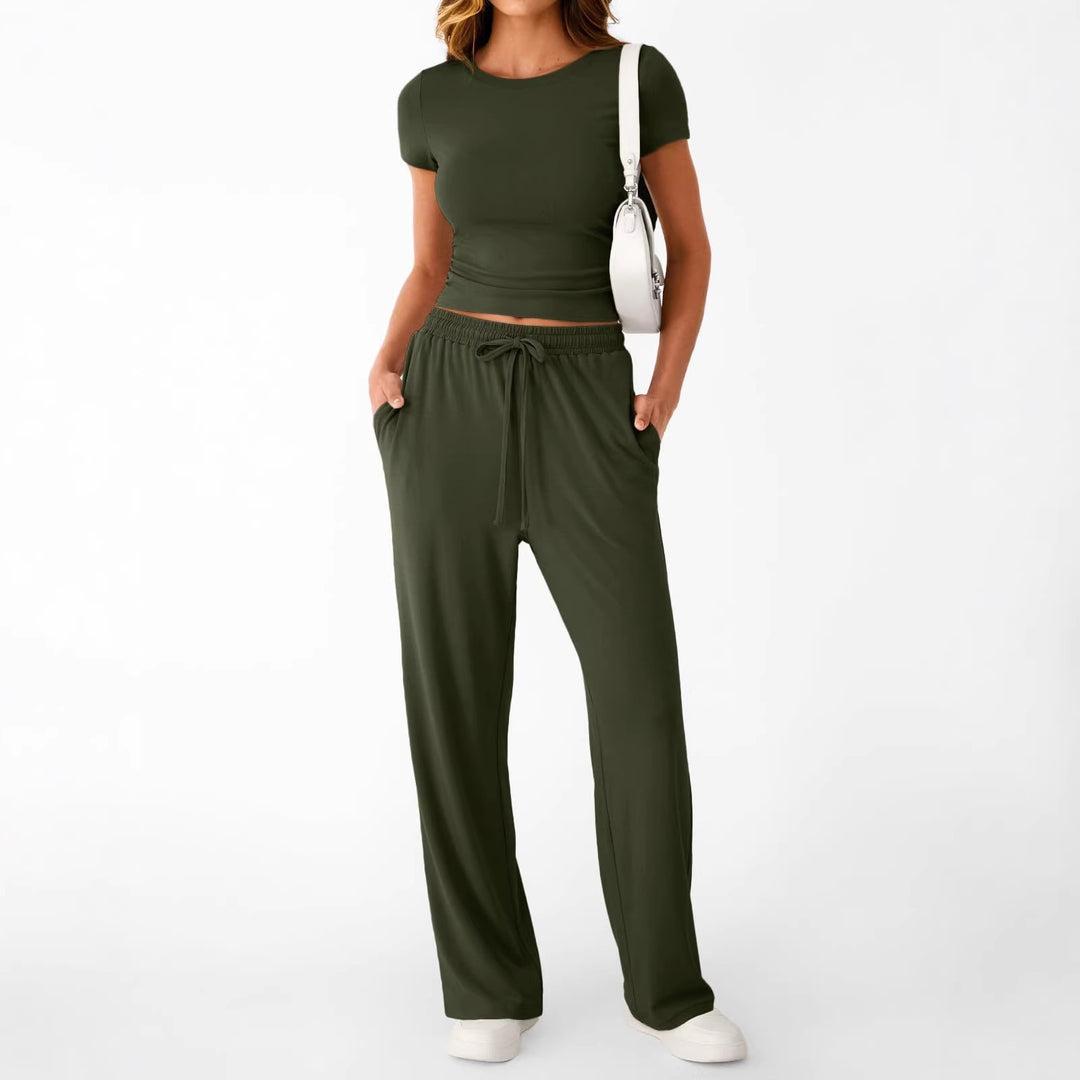 Damen lässiger Freizeitanzug mit kurzen Ärmel und weiten Hosen R&B