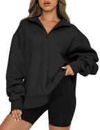 Damen Oversized Sweatshirt mit kurzem Reißverschluss und lässigem Schnitt R&B