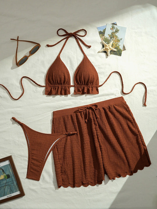 Damen Triangel-Bikini-Set mit lässigen Shorts R&B