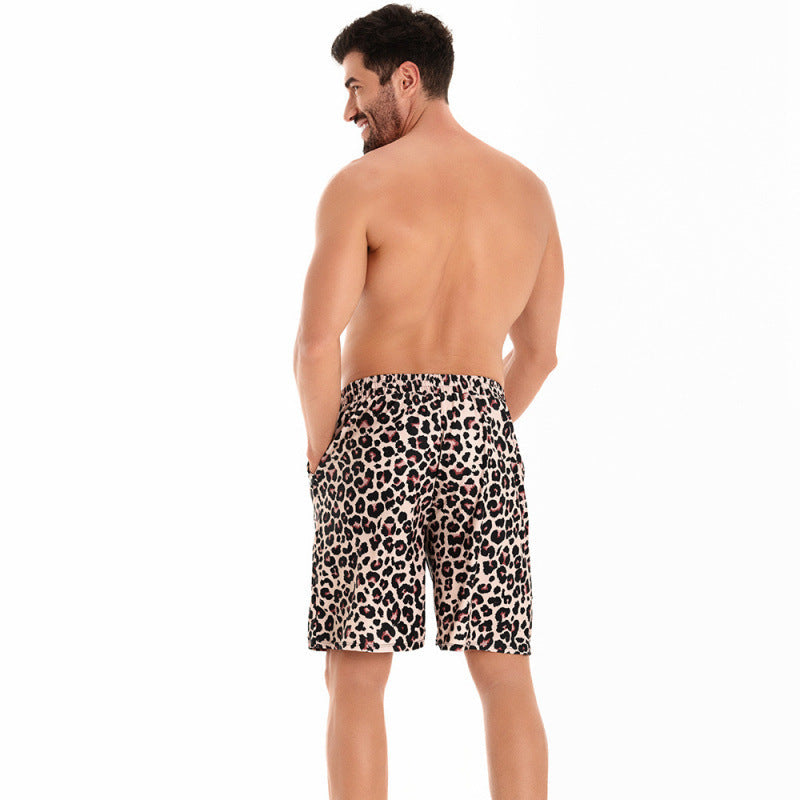 Herren Badeshorts im modernen Leopardenmuster mit verstellbarem Bund R&B