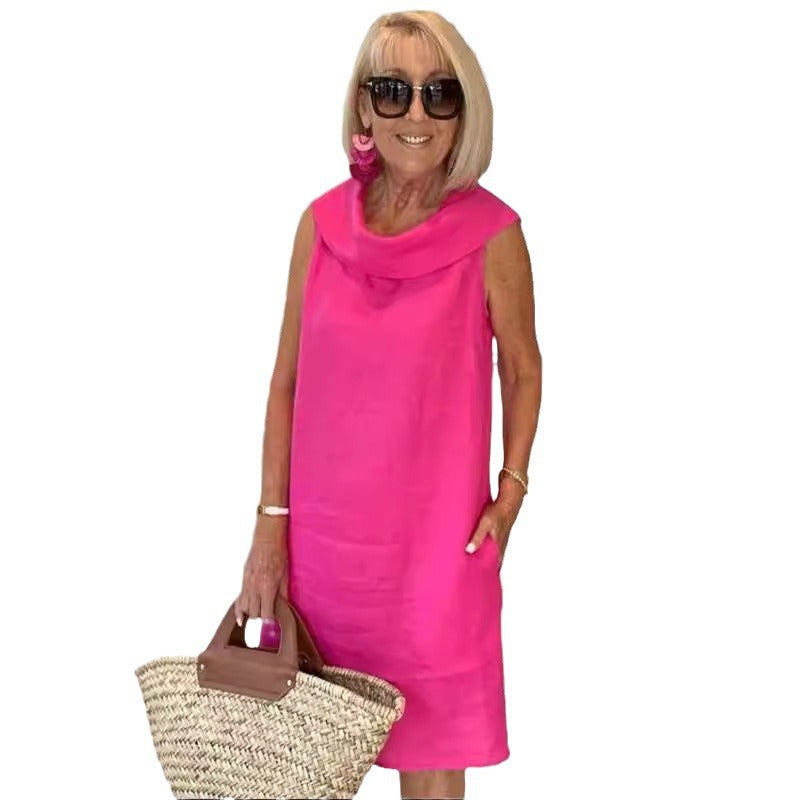 Damen Sommerliches Leinenkleid mit modernem Kragen R&B
