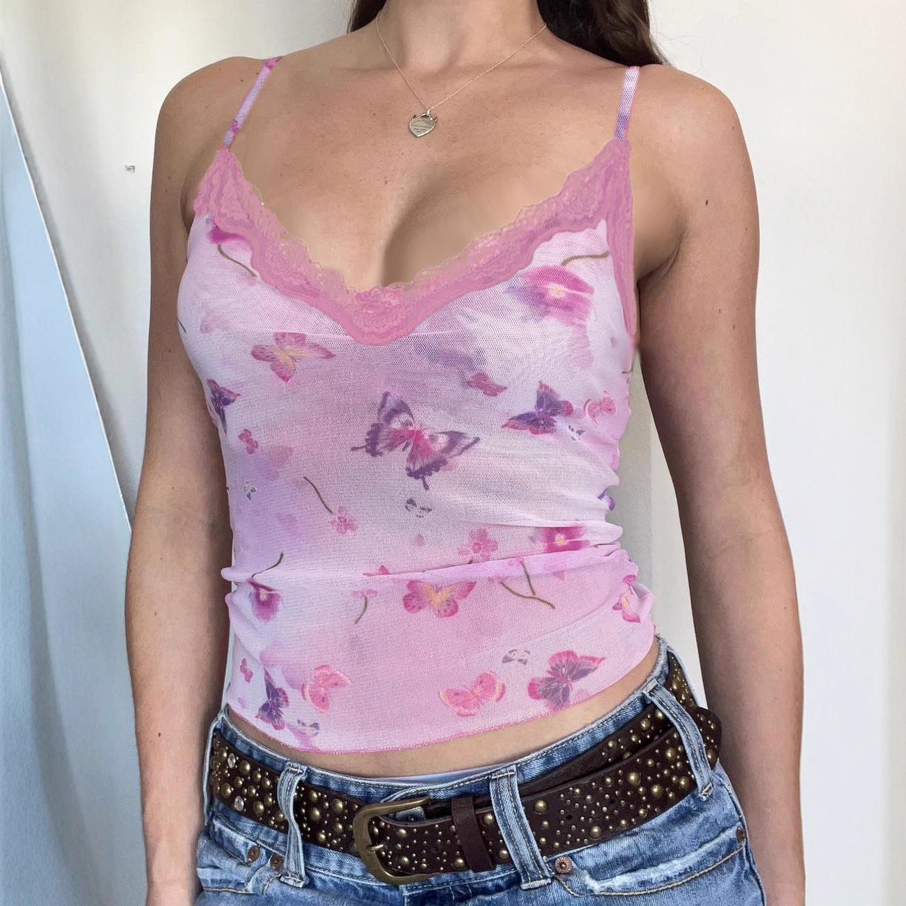 Damen Spitzenoberteil mit floralem Design R&B