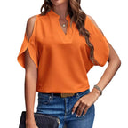 Damen Bluse mit Cut-Out-Ärmeln und eleganter Stehkragen R&B