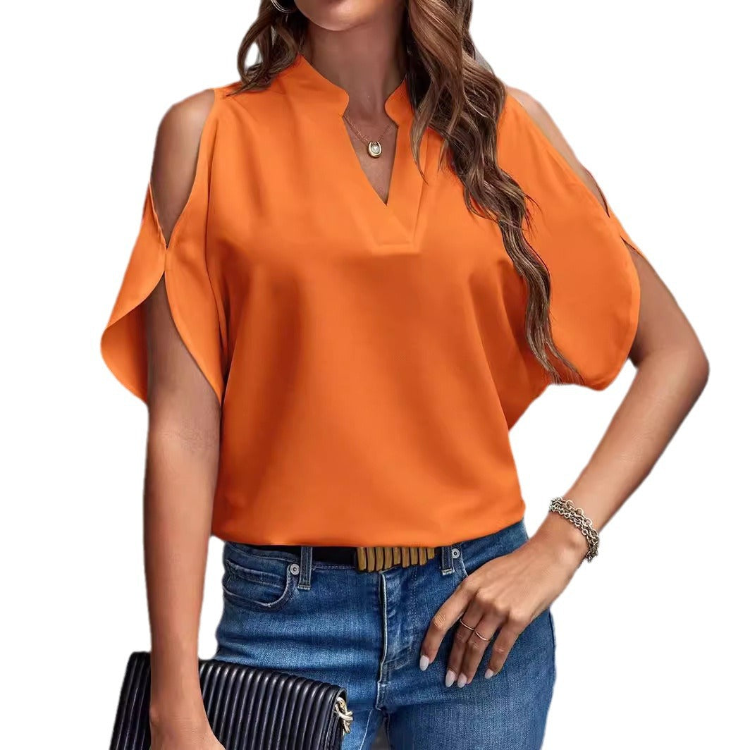 Damen Bluse mit Cut-Out-Ärmeln und eleganter Stehkragen R&B