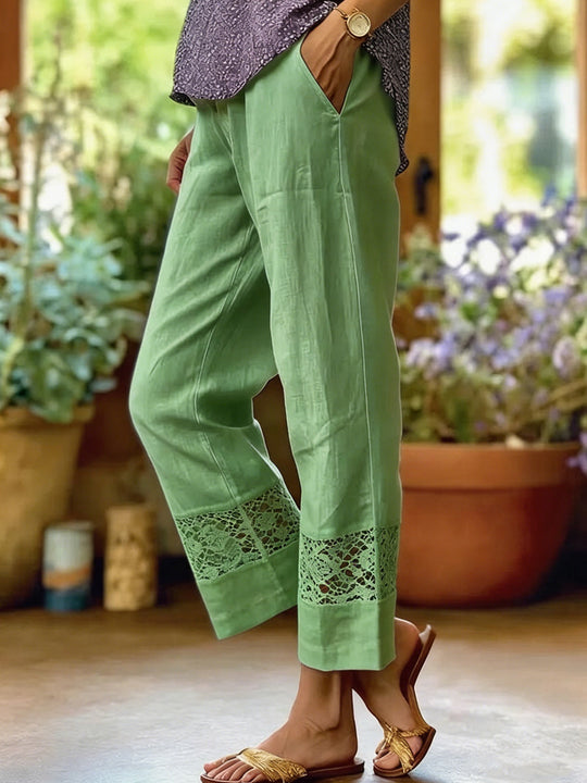 Damen Leichte Leinenhose mit Spitzenakzenten R&B