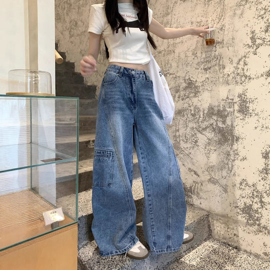 Damen Weite Cargo-Jeans im urbanen Stil R&B