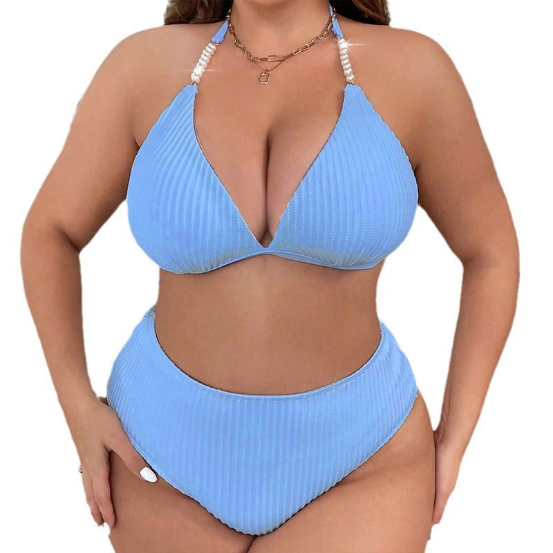 Damen Hochtaillierter Plissee-Bikini mit trägerfreiem Oberteil R&B