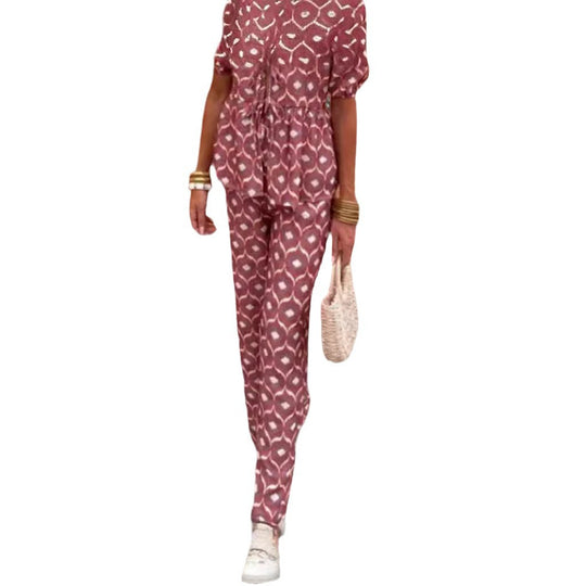 Damen Elegantes Set mit Puffärmeln und aufgesetzten Taschen R&B