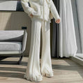 Damen weite Ripp-Pullover-Hose mit fransigem Saum