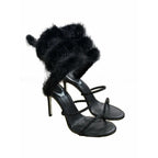 Damen High Heel Sandalen mit glamourösen Riemen und weichem Fellbesatz R&B