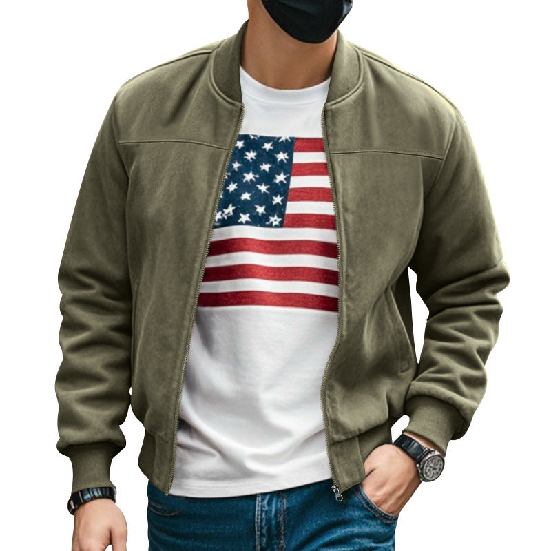 Herren nan Wildlederoptik Bomberjacke mit Reißverschluss und Rippbündchen R&B
