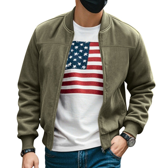 Herren nan Wildlederoptik Bomberjacke mit Reißverschluss und Rippbündchen R&B