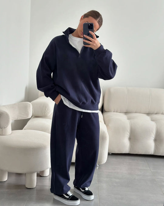 Damen sportlicher Kapuzenpullover mit hohem Kragen und breitem Schnitt R&B