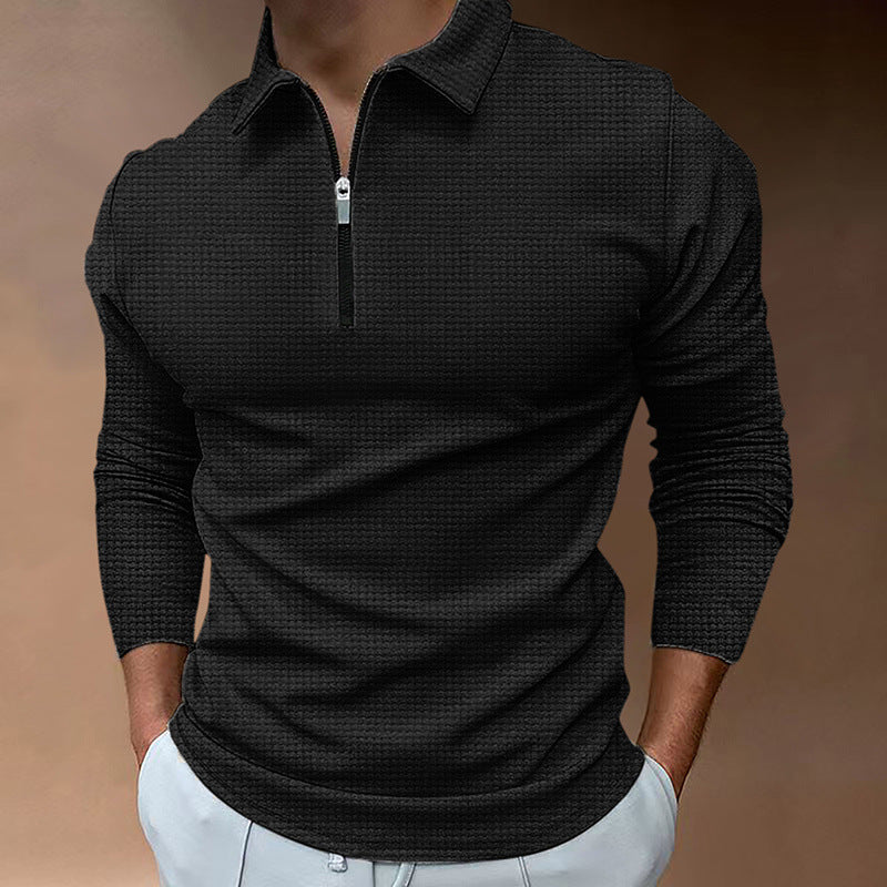 Herren Langarm Polo-Shirt mit modernem Reißverschluss und atmungsaktiver Struktur R&B
