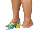 Damen modische Plateau-Sandalen mit breitem Fesselriemen und buntem Design R&B