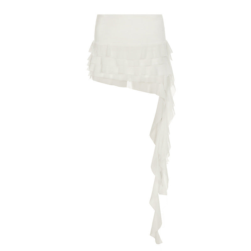 Damen asymmetrischer Rüschenshirtrock mit eleganter Drapierung R&B