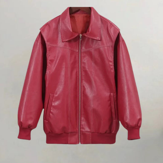 Damen Kunstlederjacke mit praktischen Taschen und elastischem Bund R&B